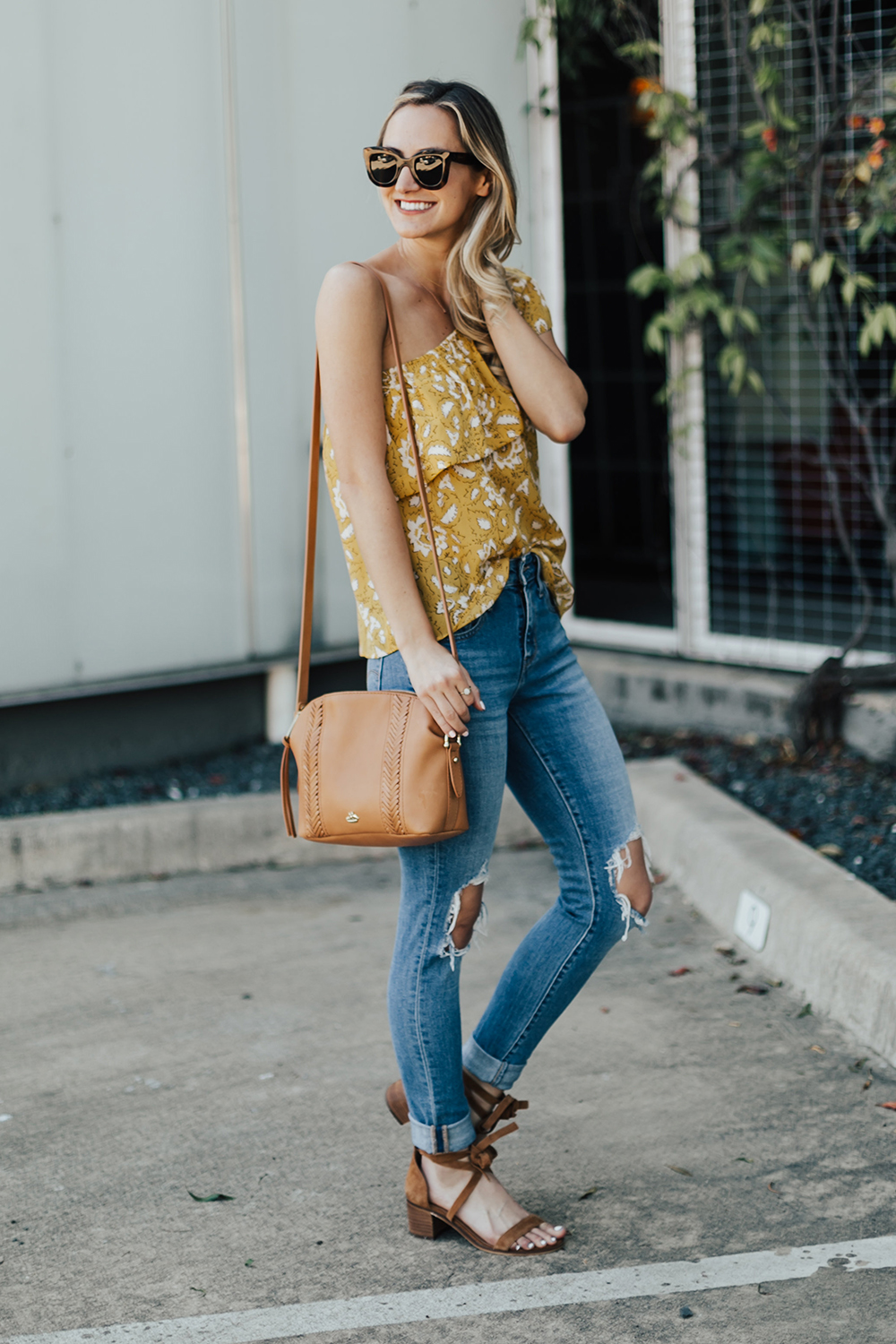 yellow floral top outfit