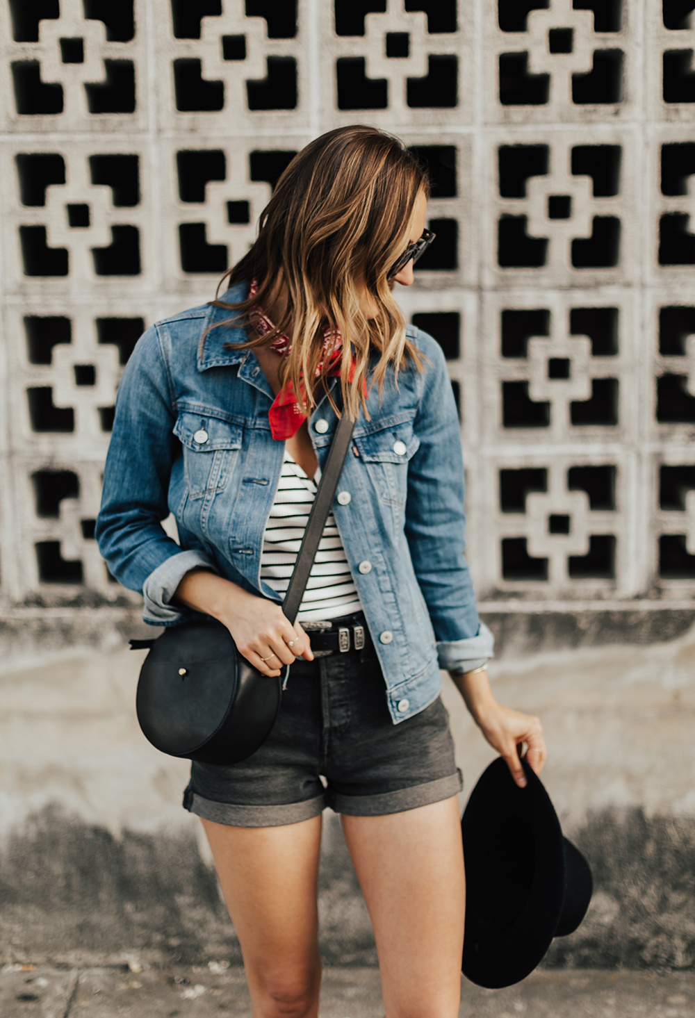 denim jacket with denim shorts