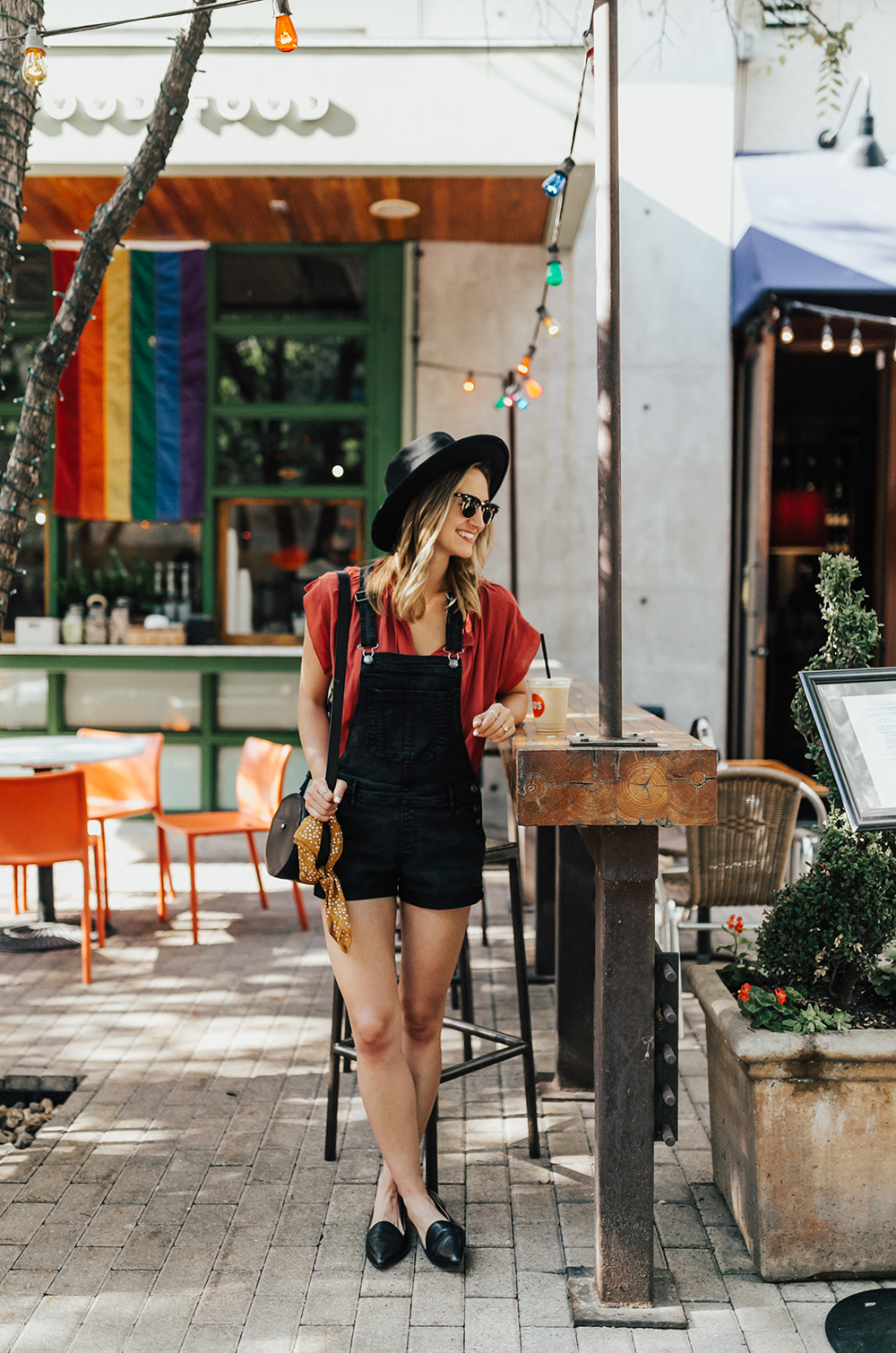 livvyland-blog-olivia-watson-black-short-overalls-abercrombie-everlane-black-pointed-toe-flats-summer-outfit-jos-coffee-second-street-austin-texas-fashion-blogger-1