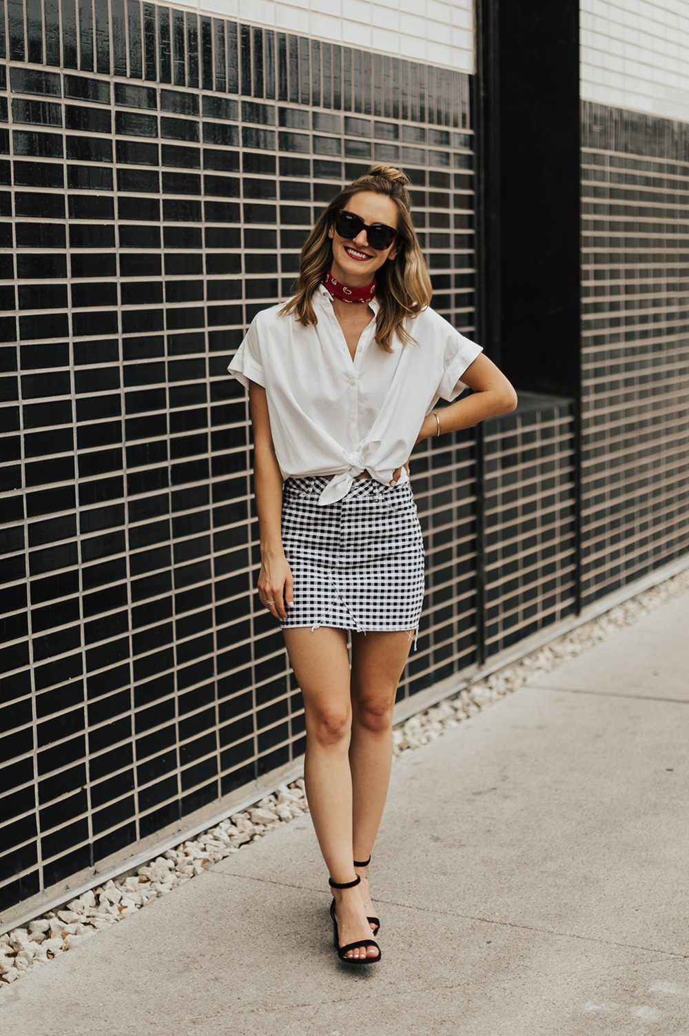 black gingham skirt outfit