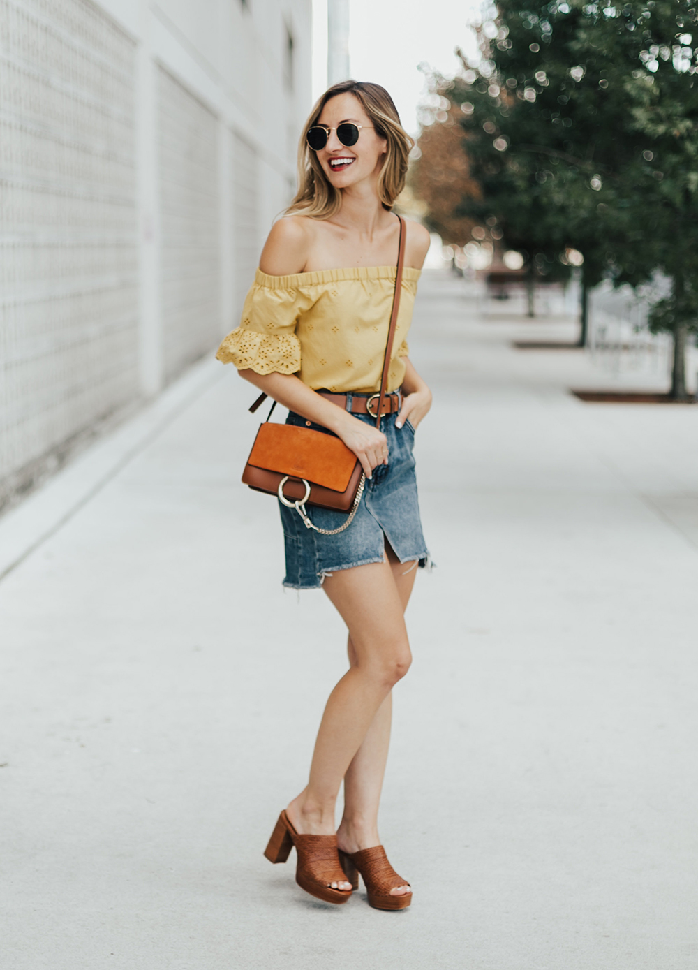 Eyelet Top & Denim Mini - LivvyLand | Austin Fashion and Style Blogger