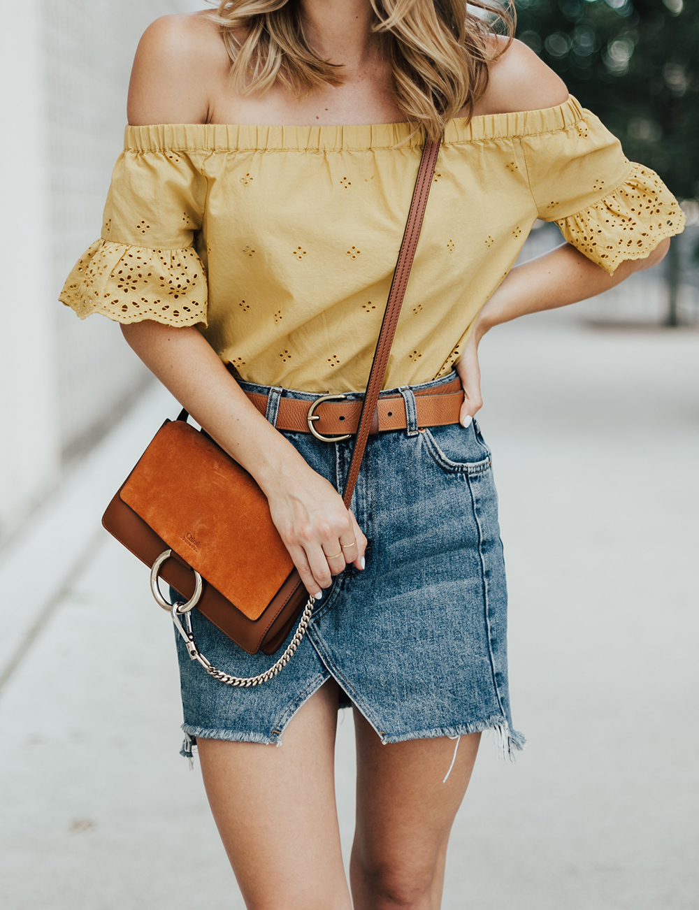 Eyelet Top & Denim Mini - LivvyLand | Austin Fashion and Style Blogger