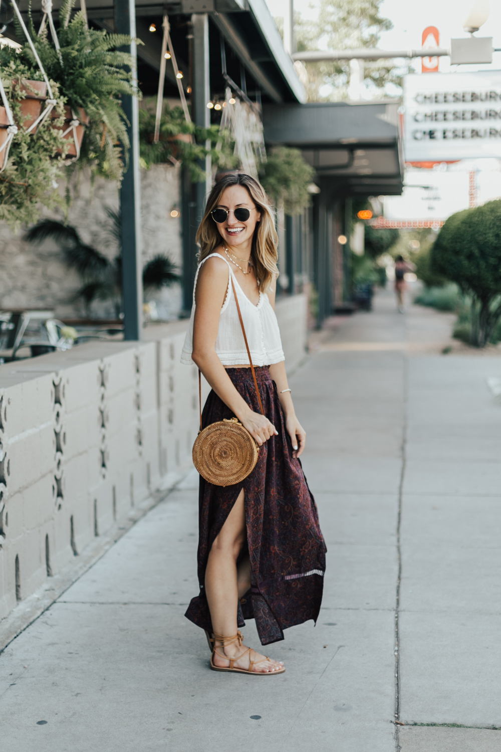 Gingham Top & Round Straw Handbag - LivvyLand