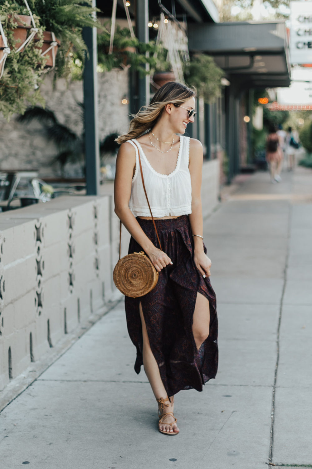 Gingham Top & Round Straw Handbag - LivvyLand