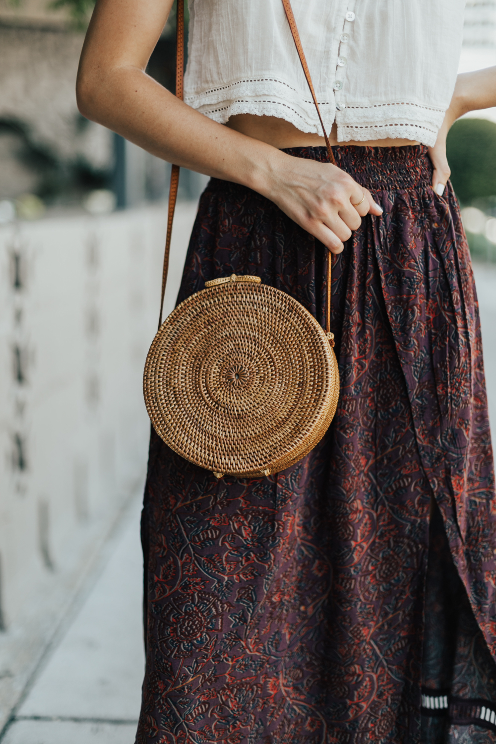 Gingham Top & Round Straw Handbag - LivvyLand