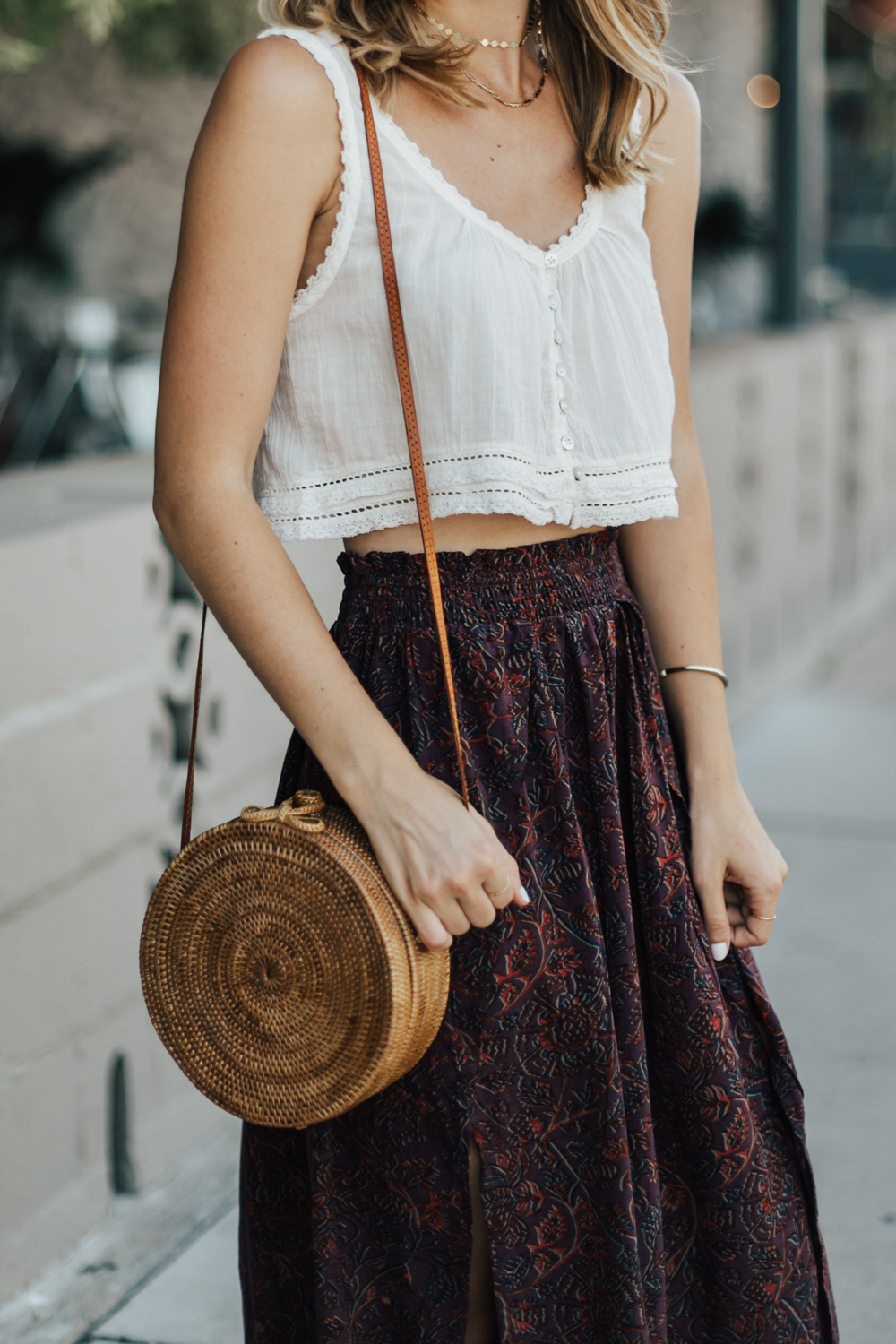 Gingham Top & Round Straw Handbag - LivvyLand