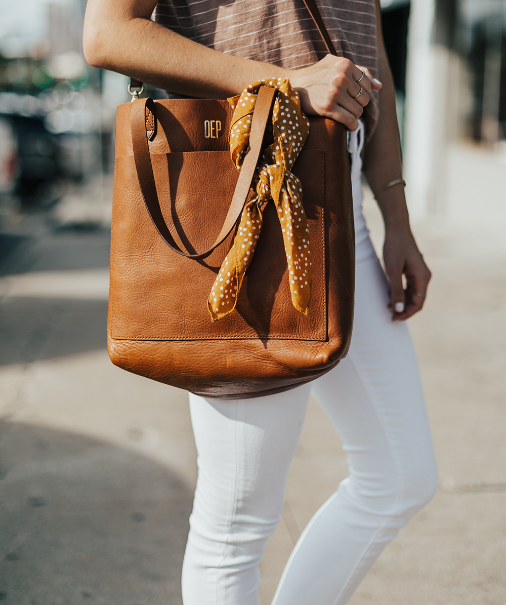 Monogrammed Leather Tote Bag