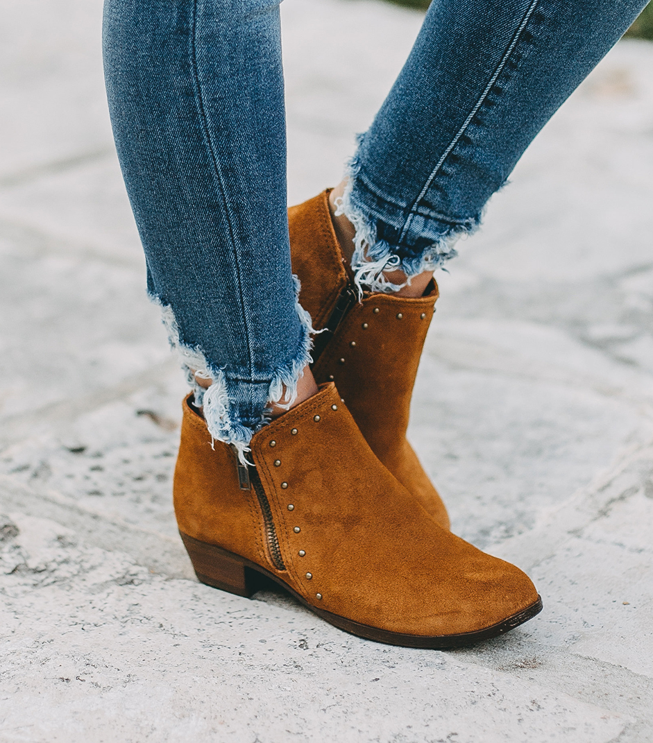 Tan Suede Ankle Booties - LivvyLand | Austin Fashion and Style Blogger