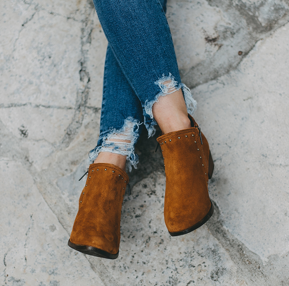 Tan Suede Ankle Booties - LivvyLand | Austin Fashion and Style Blogger