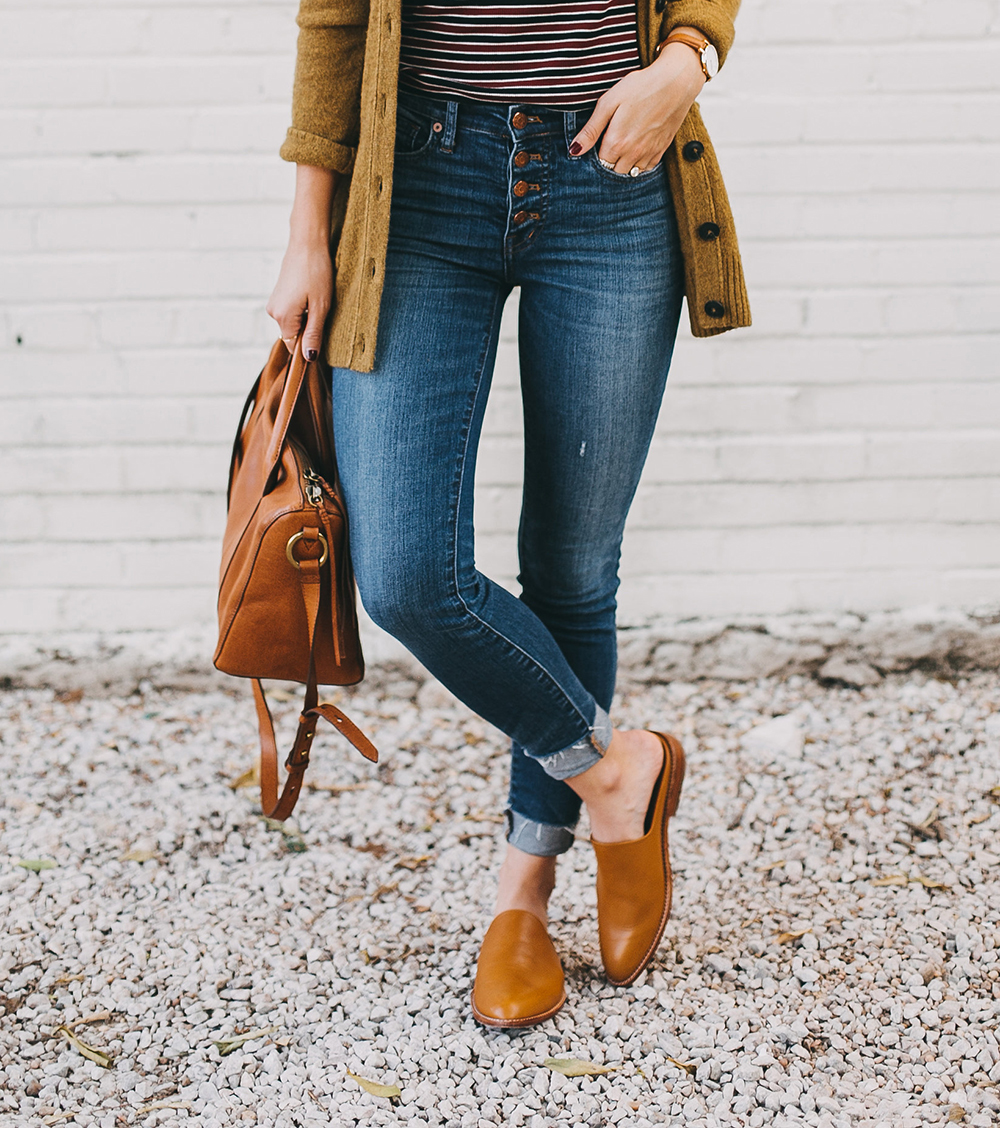 livvyland-blog-olivia-watson-austin-texas-fashion-lifestyle-blogger-madewell-grandpa-cardigan-button-up-high-rise-skinny-jeans-tan-leather-slides-fall-outfit-style-idea-2