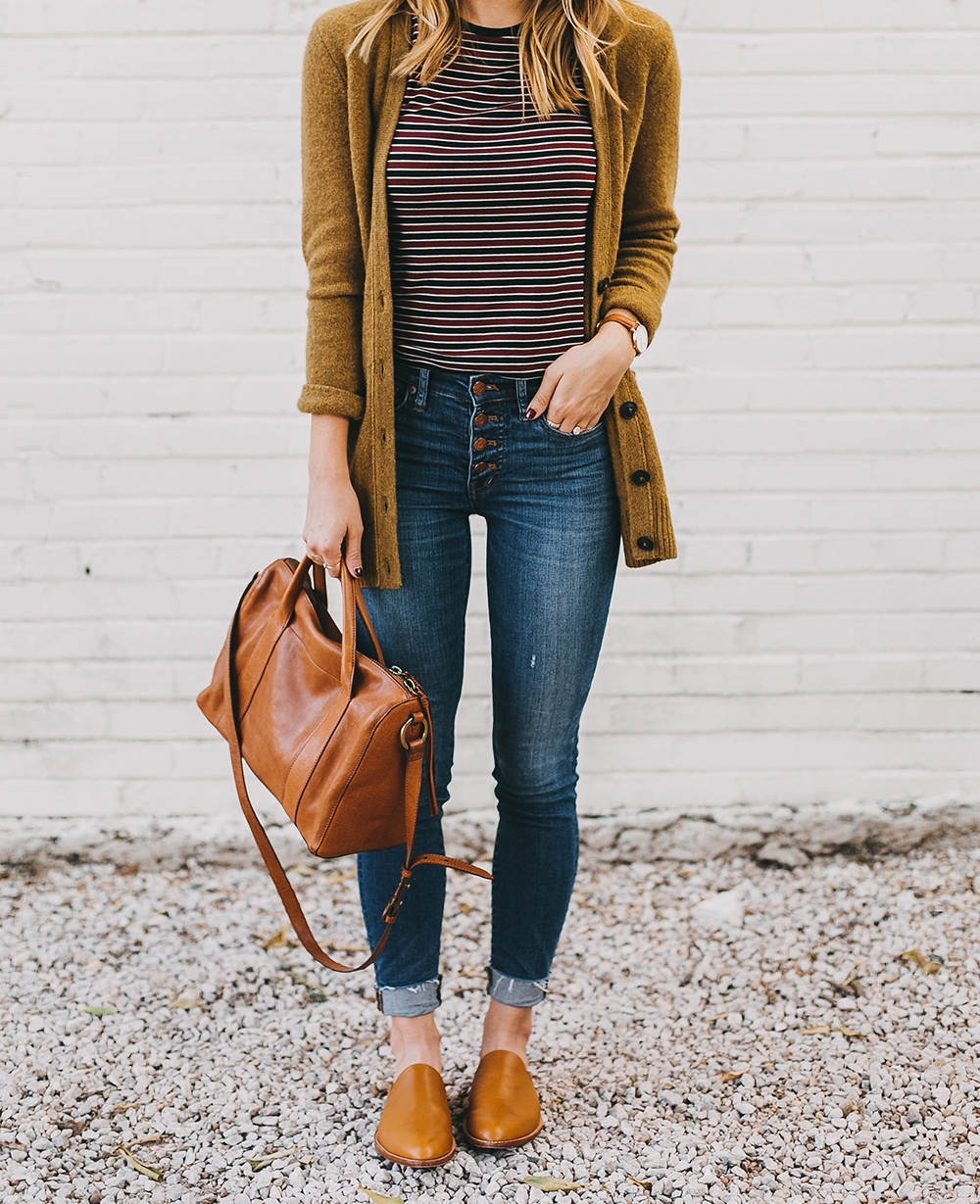 livvyland-blog-olivia-watson-austin-texas-fashion-lifestyle-blogger-madewell-grandpa-cardigan-button-up-high-rise-skinny-jeans-tan-leather-slides-fall-outfit-style-idea-3