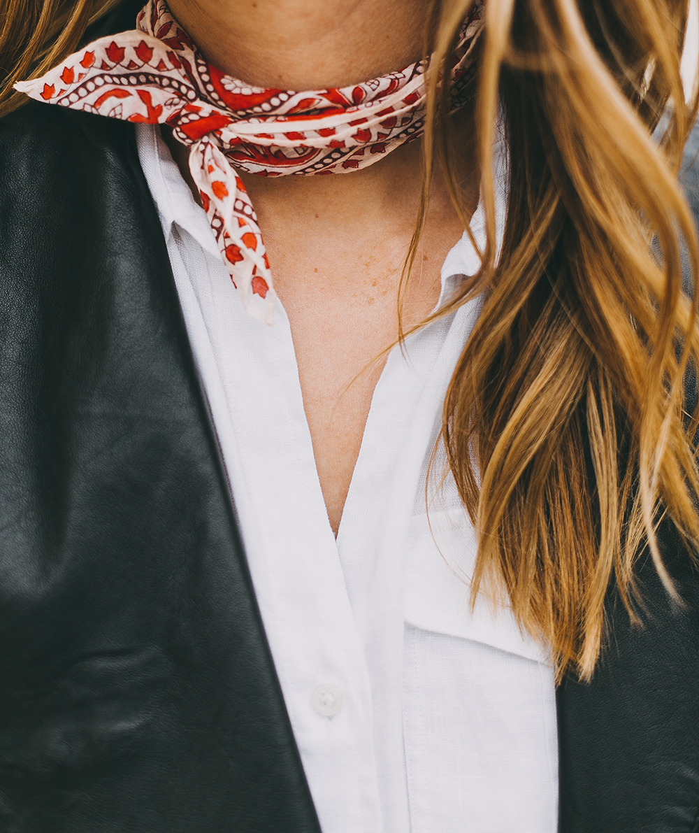 livvyland-blog-olivia-watson-crop-flare-jeans-leather-jacket-neck-scarf-bandana-untuck-it-white-top-2