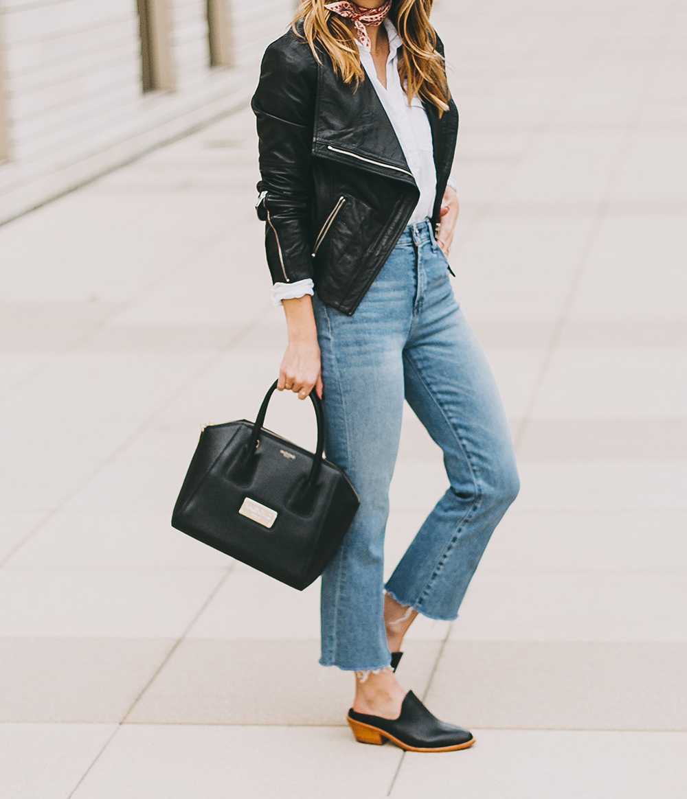 livvyland-blog-olivia-watson-crop-flare-jeans-leather-jacket-neck-scarf-bandana-untuck-it-white-top-5