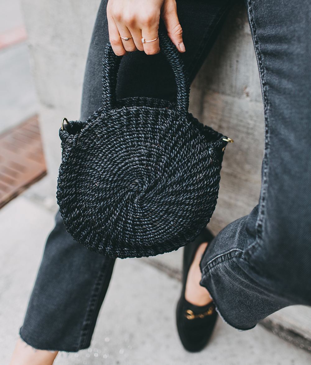 Gingham Top & Round Straw Handbag - LivvyLand