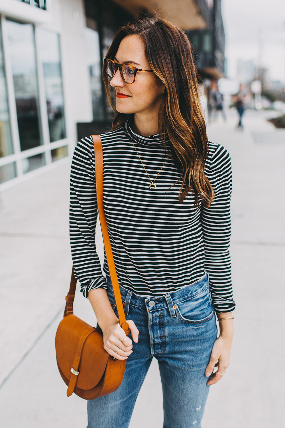 striped turtleneck outfit