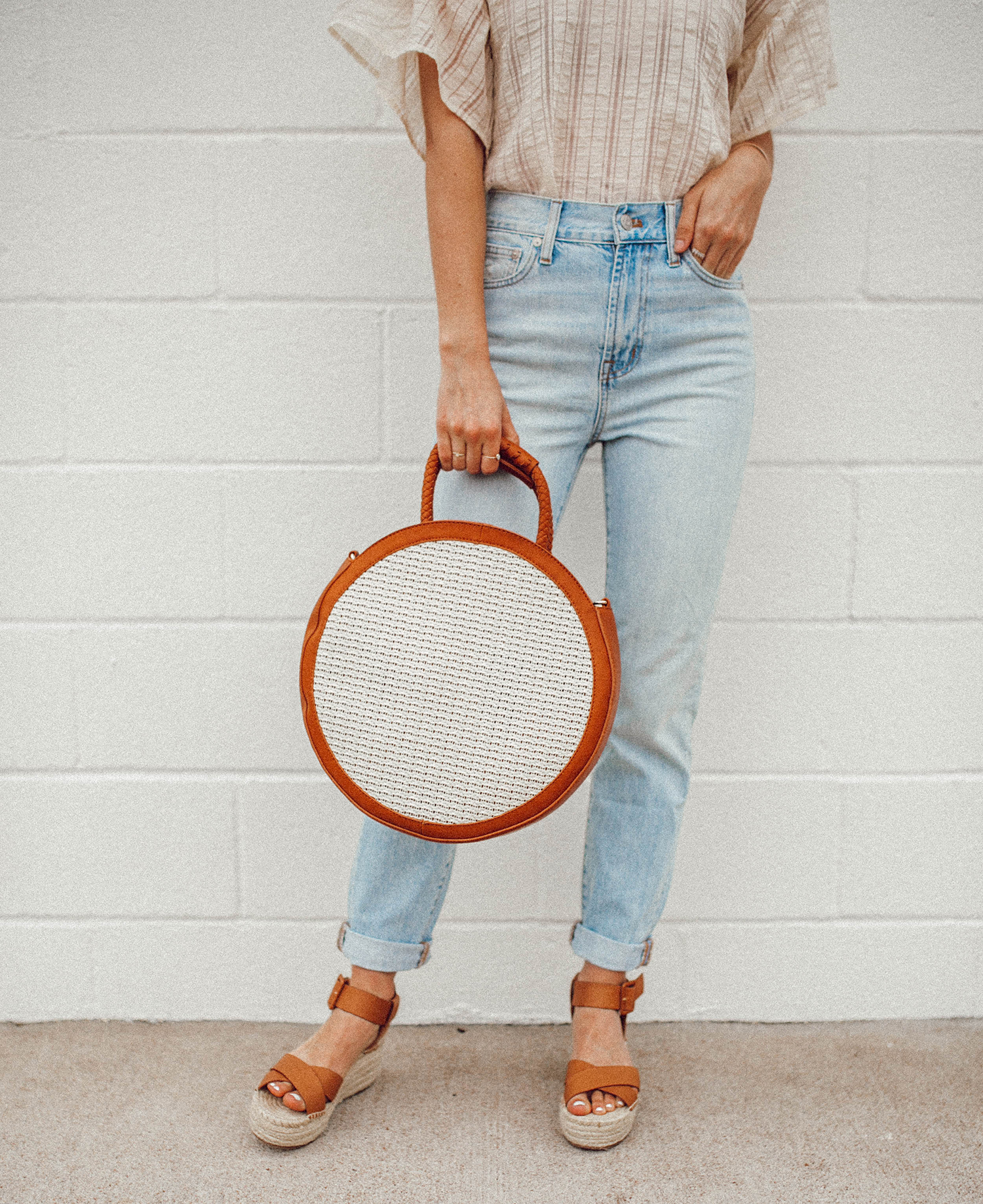 Gingham Top & Round Straw Handbag - LivvyLand