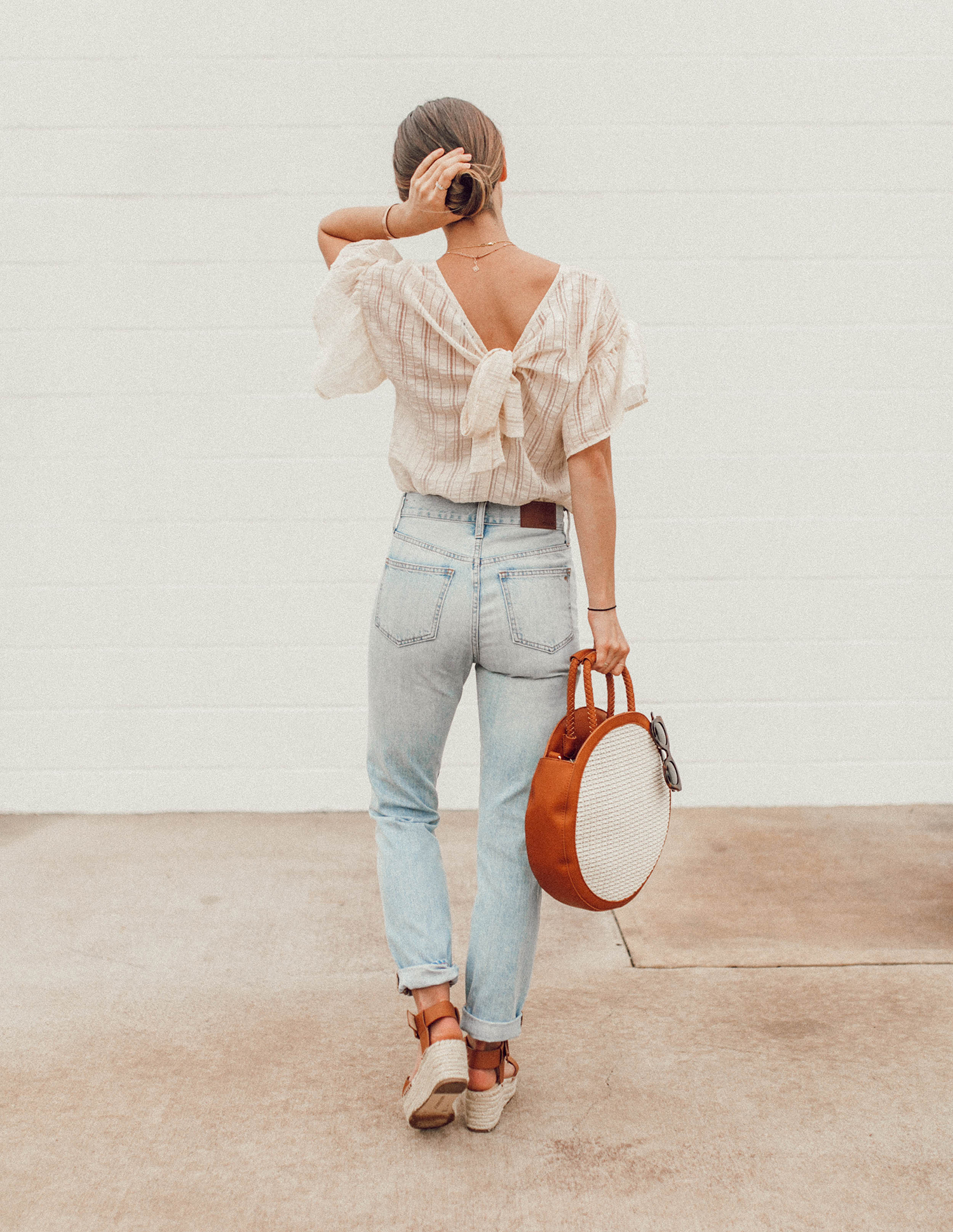 Gingham Top & Round Straw Handbag - LivvyLand