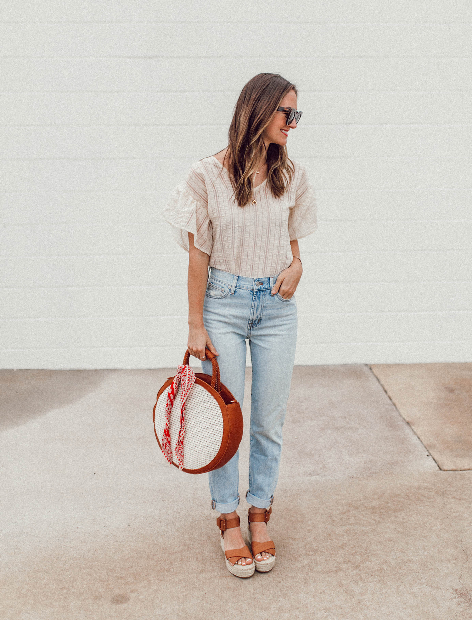 Gingham Top & Round Straw Handbag - LivvyLand