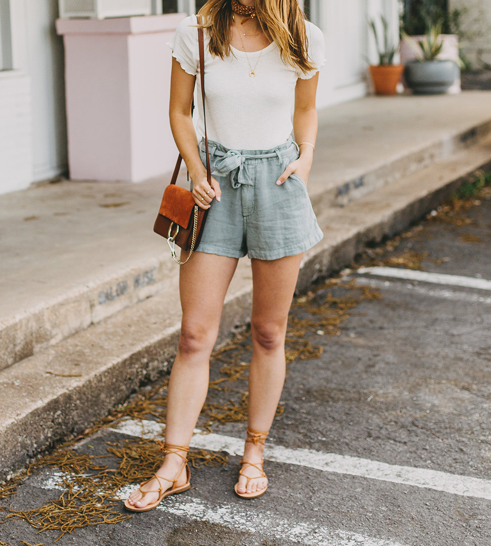 Tie Front High Rise Shorts - LivvyLand | Austin Fashion and Style Blogger