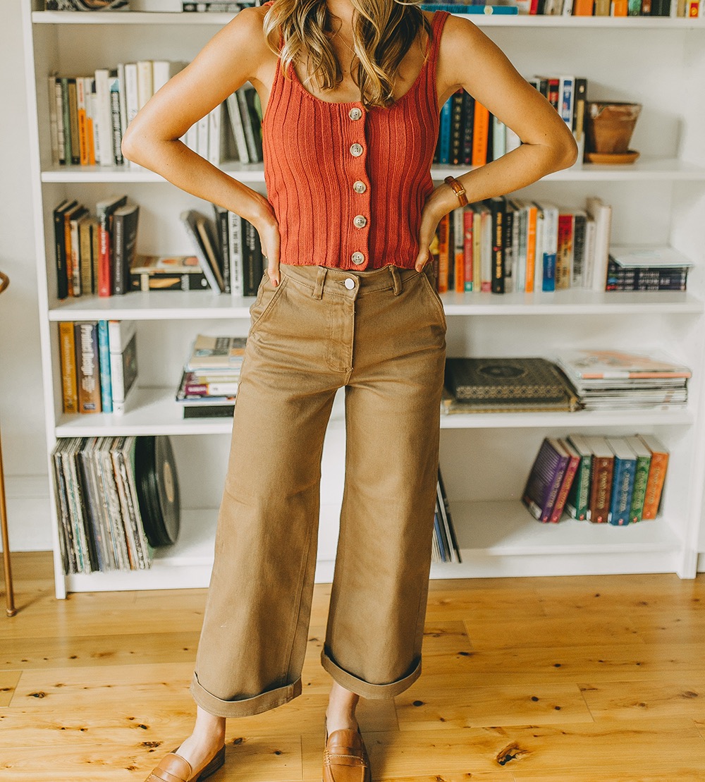 livvyland-blog-olivia-watson-everlane-wide-leg-crop-pant-ribbed-button-up-sweater-tank-austin-style-lifestyle-blogger-madewell-loafer-mule-2