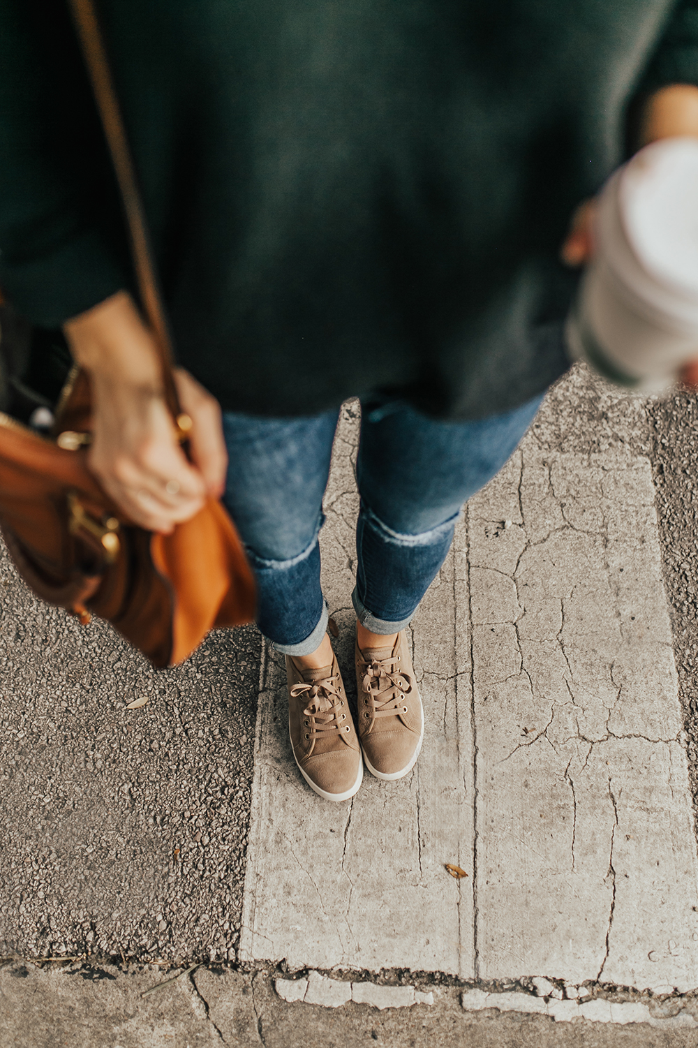 taupe sneakers outfit