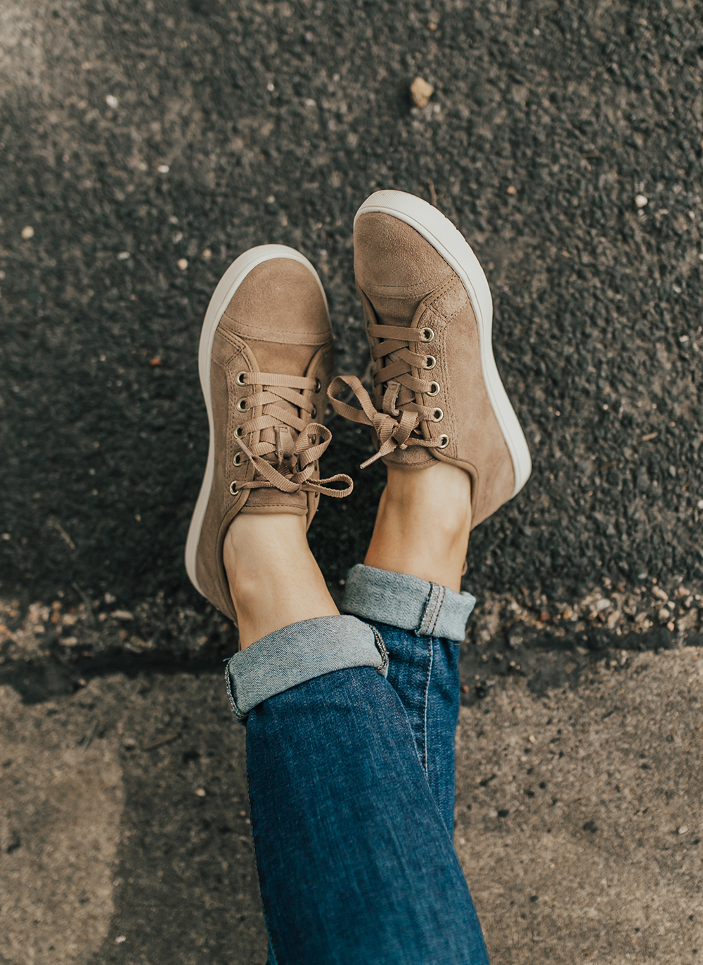 taupe sneakers outfit