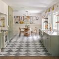 livvyland-blog-kitchen-cozy-french-country-cottage-diamond-tile-marble-floor-green-cabinets-silestone-el-statuario-quartz-countertops-ilve-majestic-range-1
