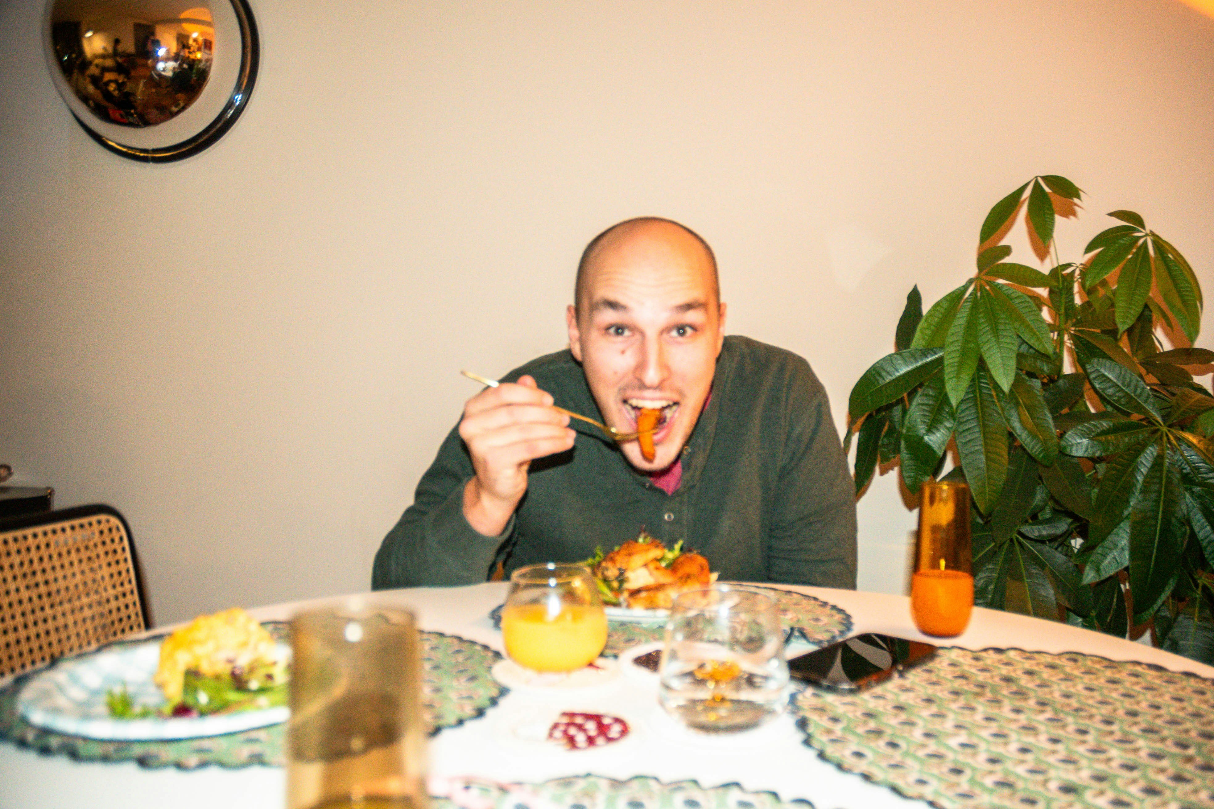 Man eating at a restaurant