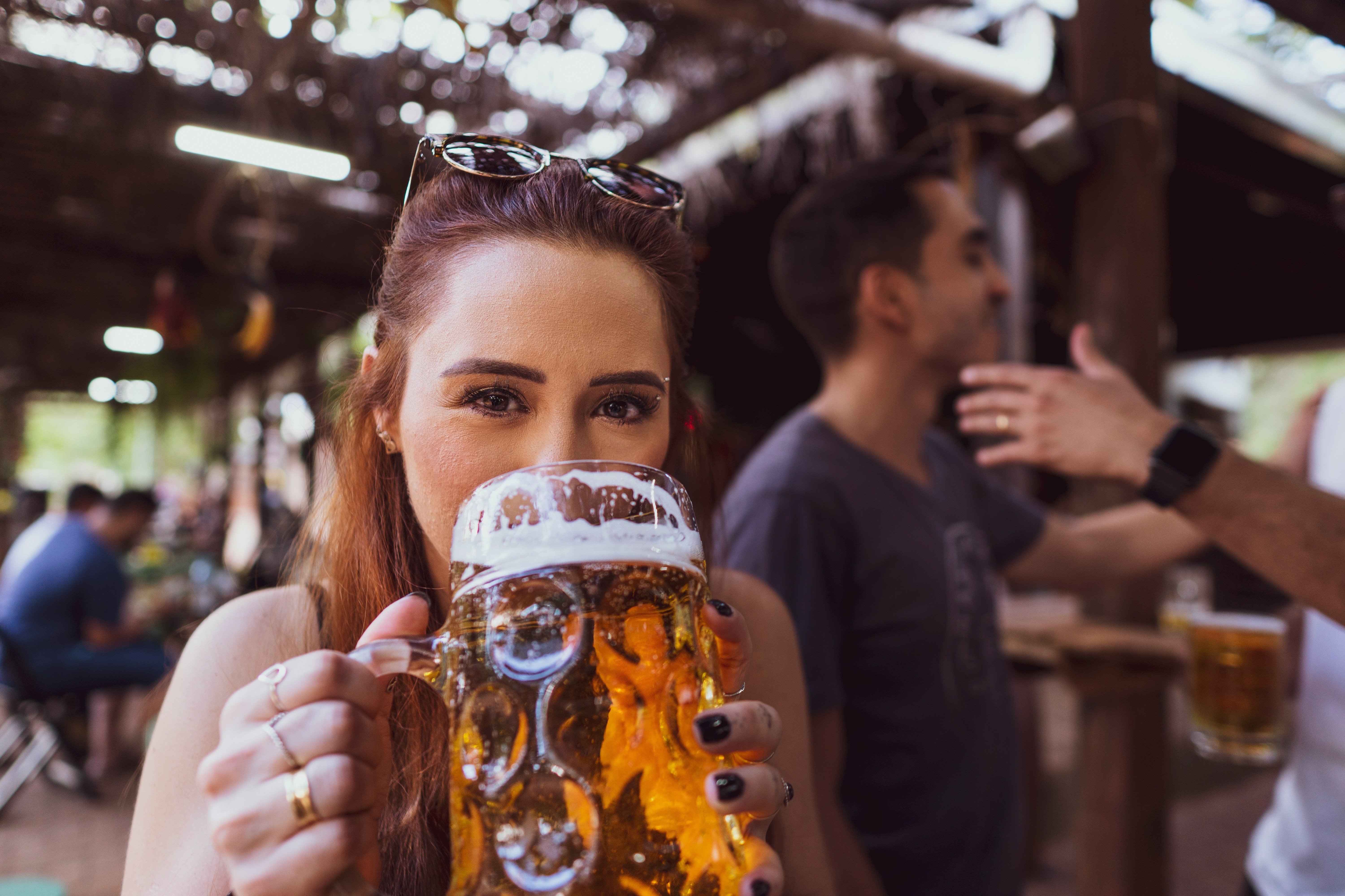 Woman drinking beer