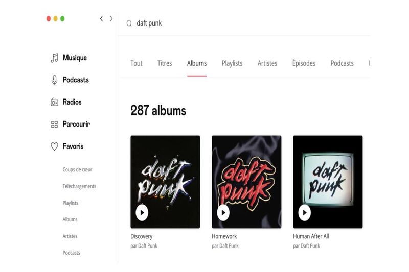 Capture d’écran de la plateforme de streaming Deezer.