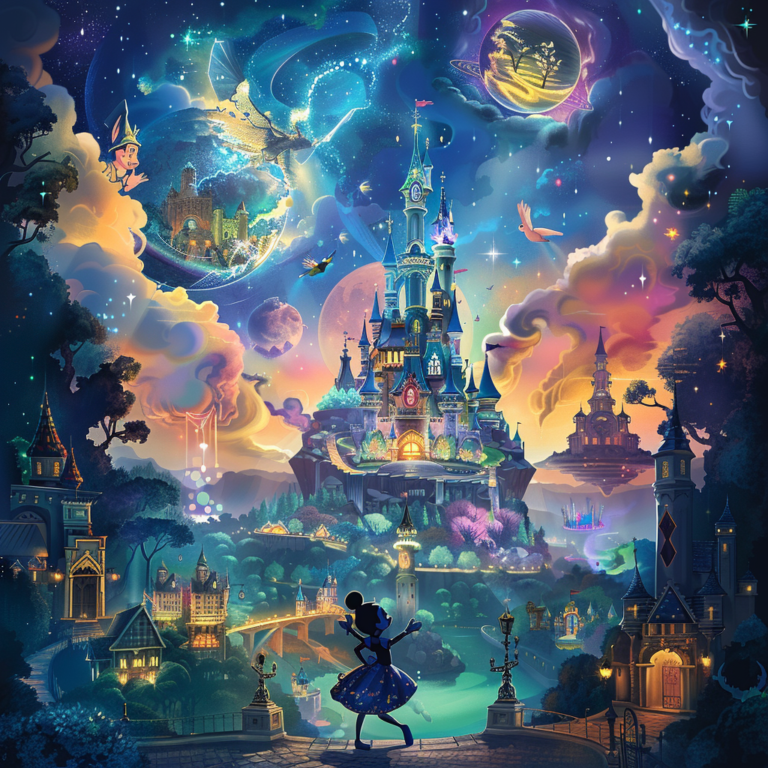 Unlock Disney's realm with magical globetrotting mystical cyberspace adventure illustration.