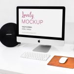 iMac Mockup On Office Desk With Cool Speaker