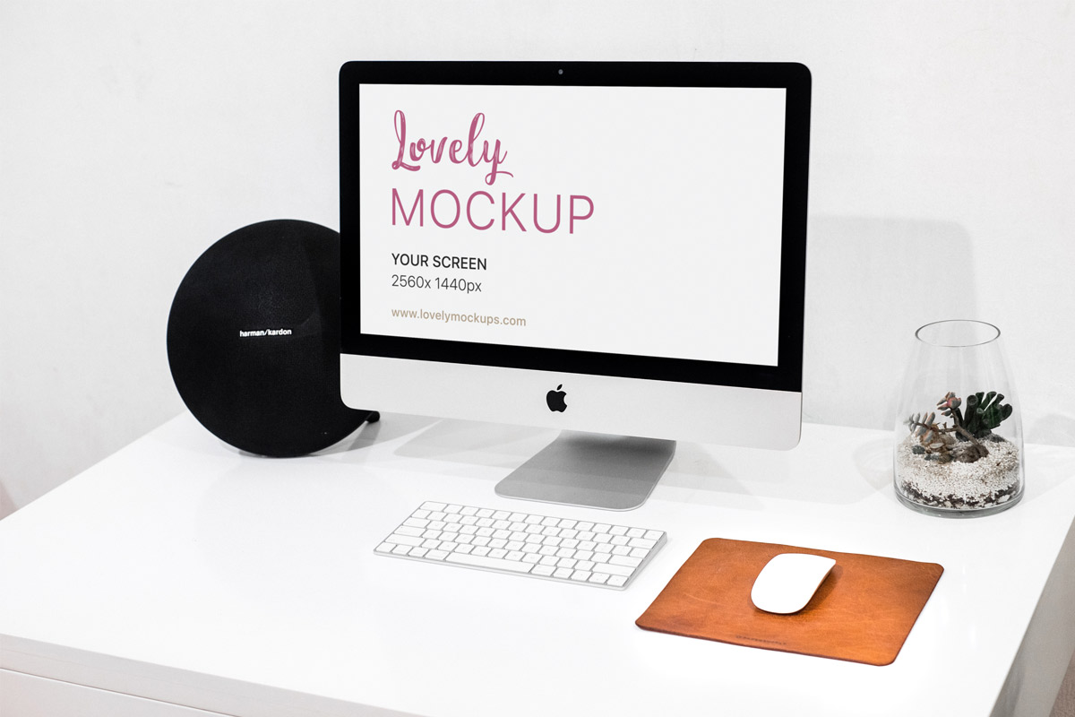 Imac Mockup On Office Desk With Cool Speaker Lovely Mockups