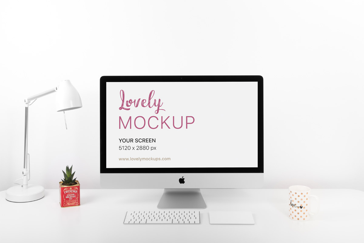Download iMac Mockup On Clean White Desk - Lovely Mockups