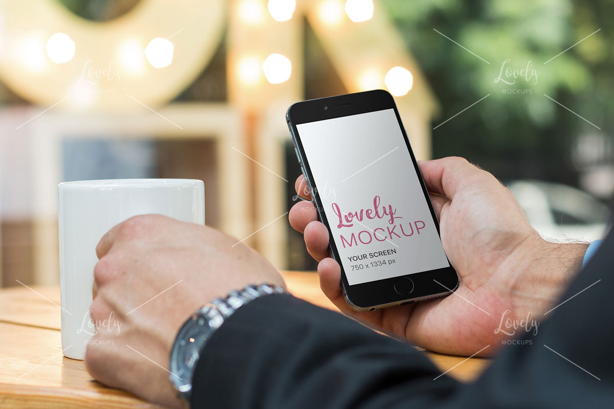 Download Stock Photo Of A Businessman Using An Iphone 6 In Coffee Shop Lovely Mockups