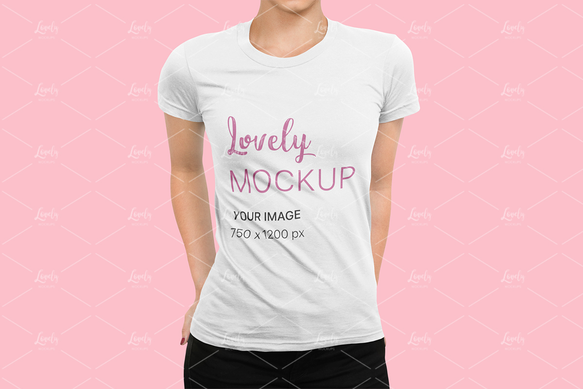 Download T Shirt Mockup And A Woman With Hands On Her Back Lovely Mockups