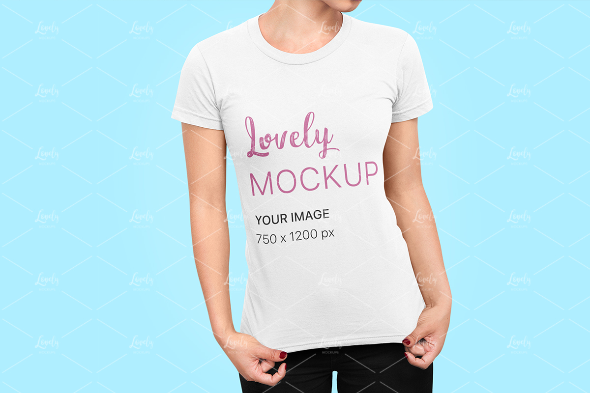 Download Mockup of a Woman Showing the Print on Her T-Shirt - Lovely Mockups