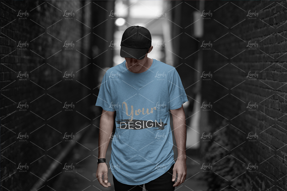 Download T Shirt Mockup Of A Cool Man Posing In A Dark Alley Lovely Mockups