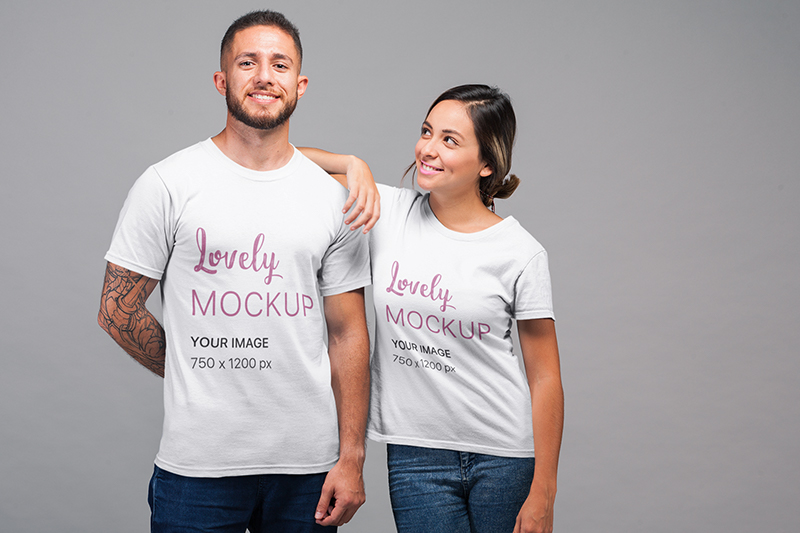 T-Shirt Mockup of a Woman Smiling at a Man - Lovely Mockups