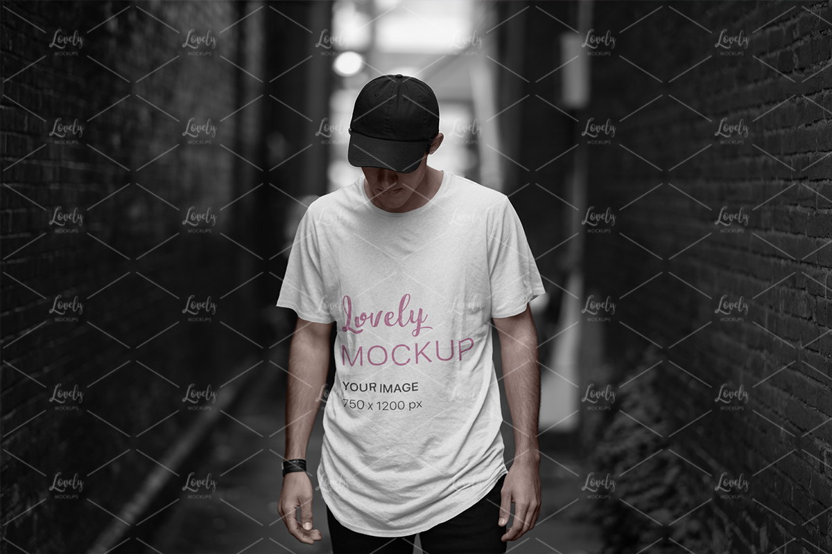 Download T Shirt Mockup Of A Cool Man Posing In A Dark Alley Lovely Mockups