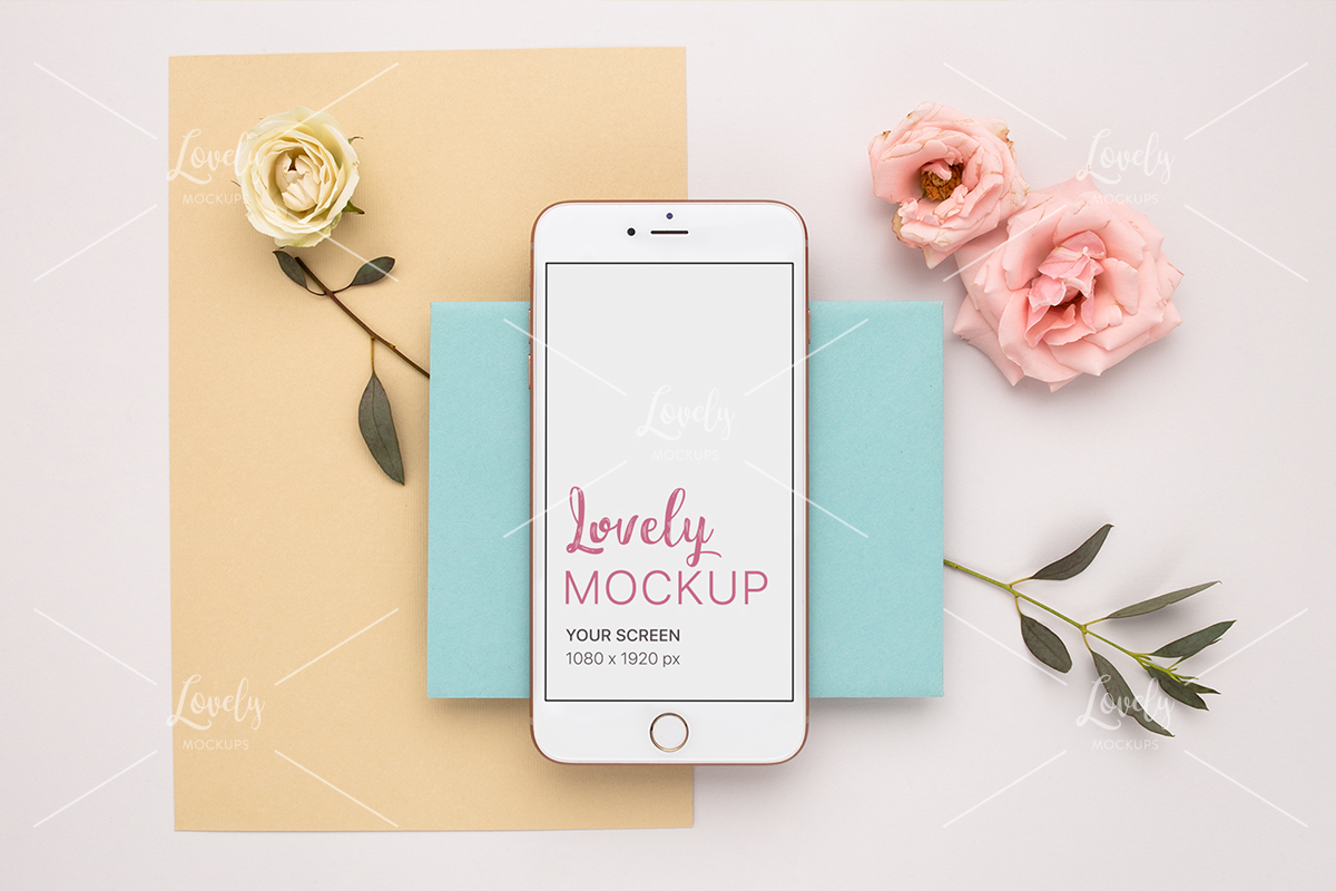 Download Iphone Mockup With Pink And Yellow Roses Lovely Mockups