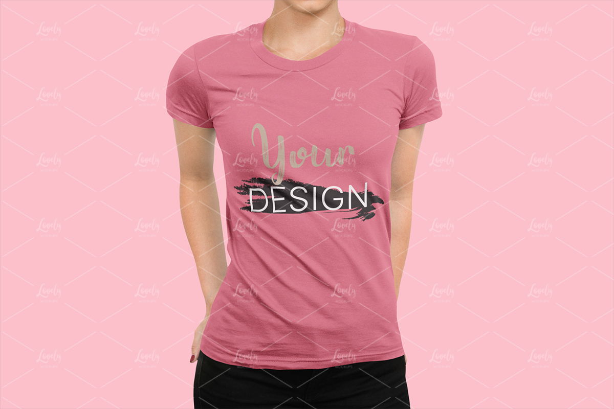 Download T Shirt Mockup And A Woman With Hands On Her Back Lovely Mockups