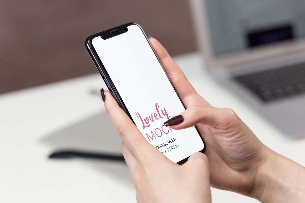 Download Iphone X Mockup In Woman S Hand With Black Nails Lovely Mockups