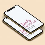 Mockup Featuring Overlapping iPhones Over A Solid Color Surface Featured