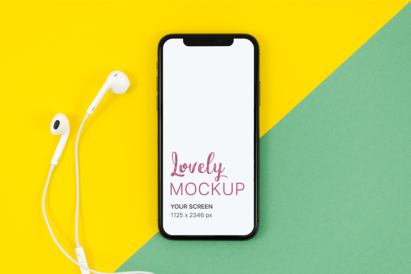 Download Iphone Mockup With Earphones On Coloured Paper Lovely Mockups PSD Mockup Templates