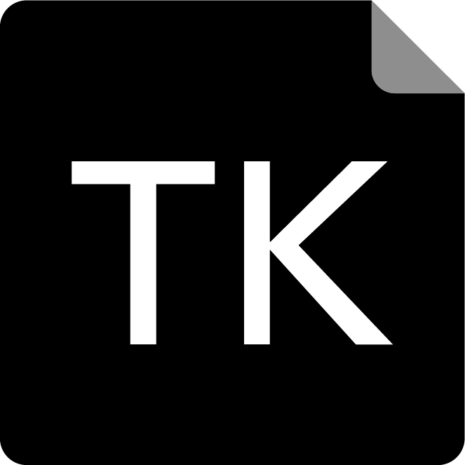 TK Notice icon. Black background with the top right corner folded and the letters “TK” in white in center.