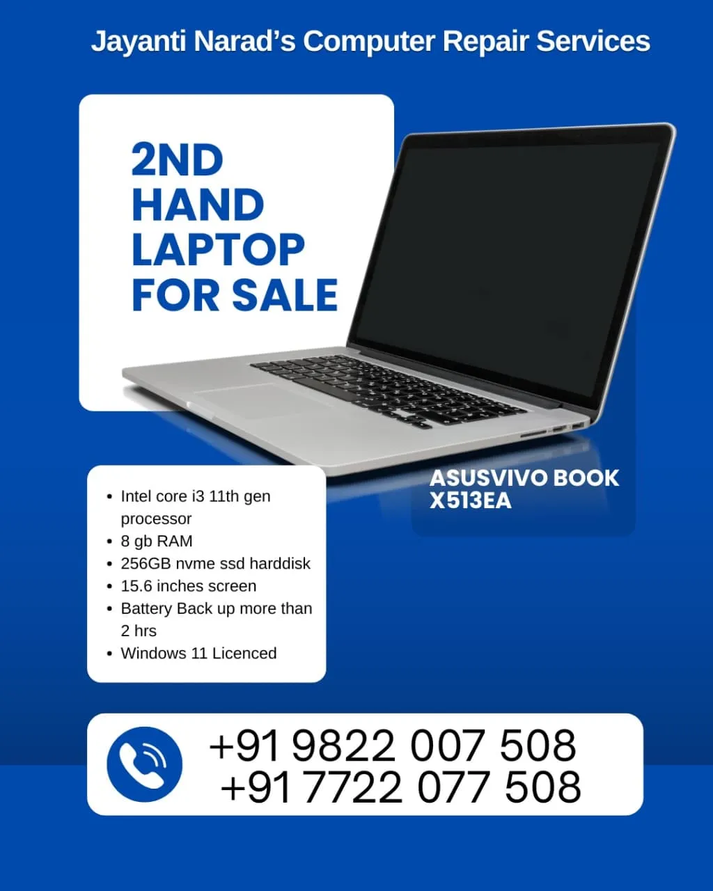 Second Hand Laptop:  ASUSVIVO BOOK X513EA 