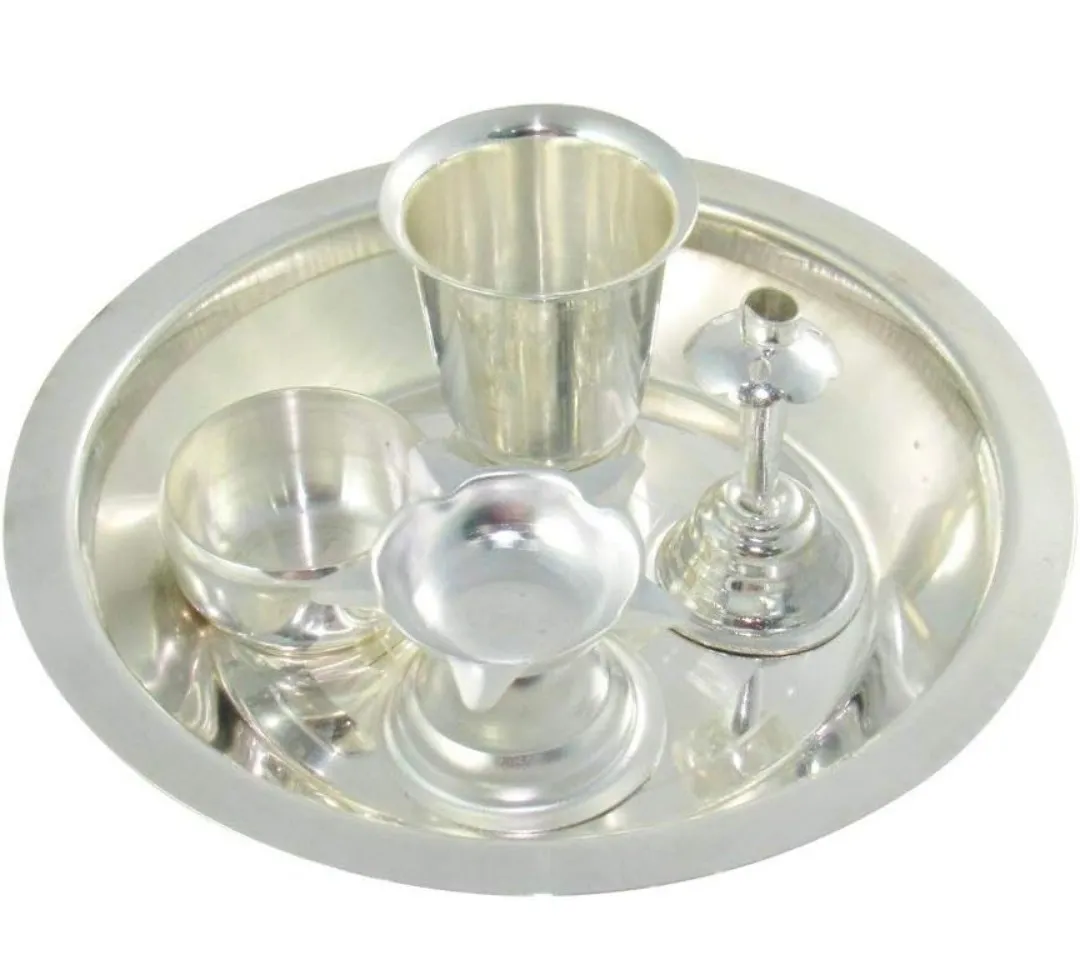 Silver plated thali for pooja 