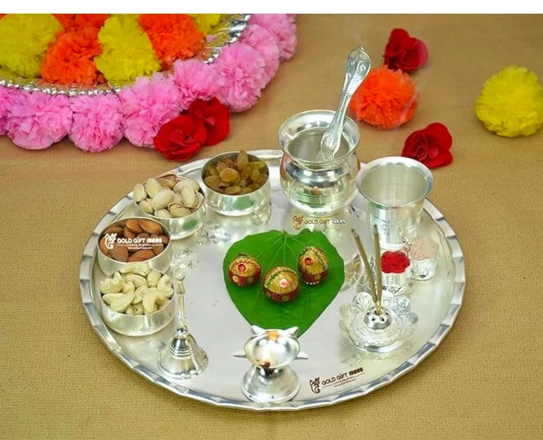 Silver plated thali for pooja 