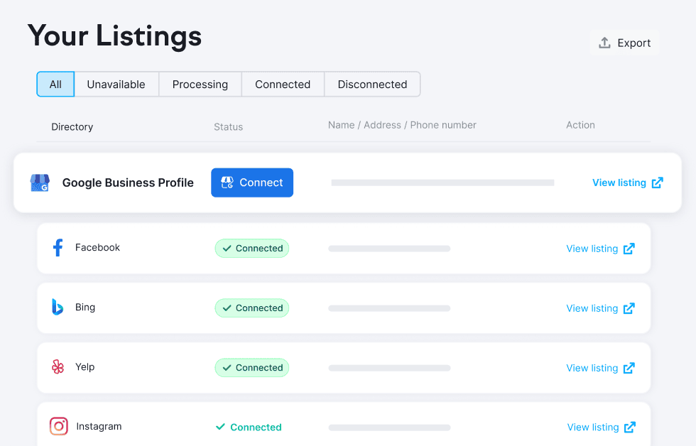 Semrush Listing Management verteilt deine Unternehmensinformationen auf den wichtigsten Plattformen und gewährleistet, dass sie einheitlich und für die Sprachsuche optimiert sind. 